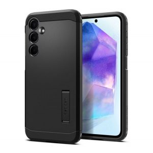 Protectie de telefon din plastic SPIGEN TOUGH ARMOR (cadru din silicon, rezistenta la impact, suport) NEGRU Galaxy A55 5G