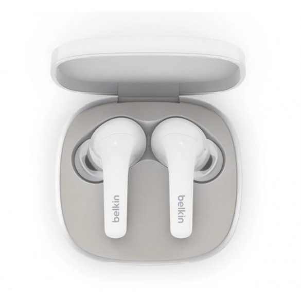 Căști bluetooth BELKIN SOUNDFORM FLOW STEREO (v5.2, TWS, microfon, filtru de zgomot activ, IPX5 + carcasă de încărcare) ALB