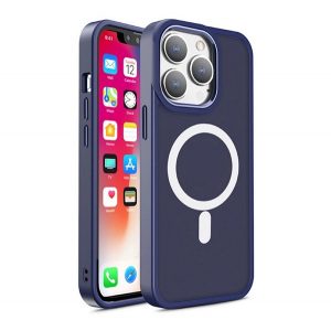 Protectie din silicon pentru telefon (rezistenta la impact, mata, spate din plastic, protectie pentru camera, MagSafe) ALBASTRU INCHIS Apple iPhone 15 Plus