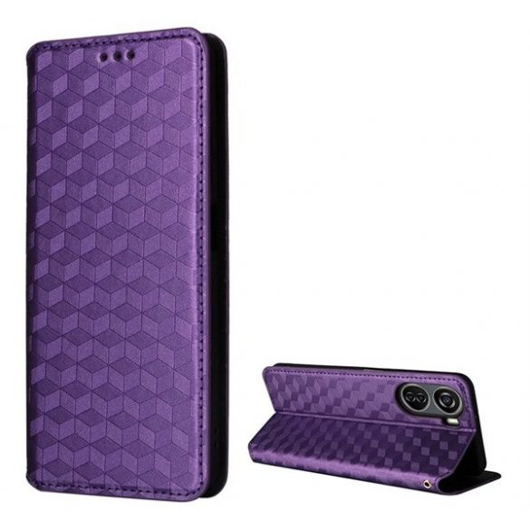 Carcasă în picioare, efect piele (FLIP, deschidere laterală, suport desktop, romb 3D complet, premium) PURPLE ZTE Blade V50 Design 5G