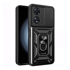 Protector de telefon din plastic Defender (rezistenta la impact, interior din silicon, inel de retinere, protectie camera) NEGRU Oppo A58 4G