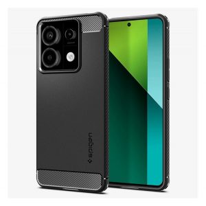 Protector de telefon din silicon SPIGEN RUGGED ARMOR (rezistenta la impact, colt cu perna de aer, model carbon) NEGRU Xiaomi Poco X6 5G, Redmi Note 13 Pro 5G