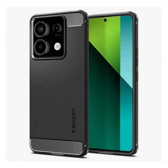 Protector de telefon din silicon SPIGEN RUGGED ARMOR (rezistenta la impact, colt cu perna de aer, model carbon) NEGRU Xiaomi Poco X6 5G, Redmi Note 13 Pro 5G