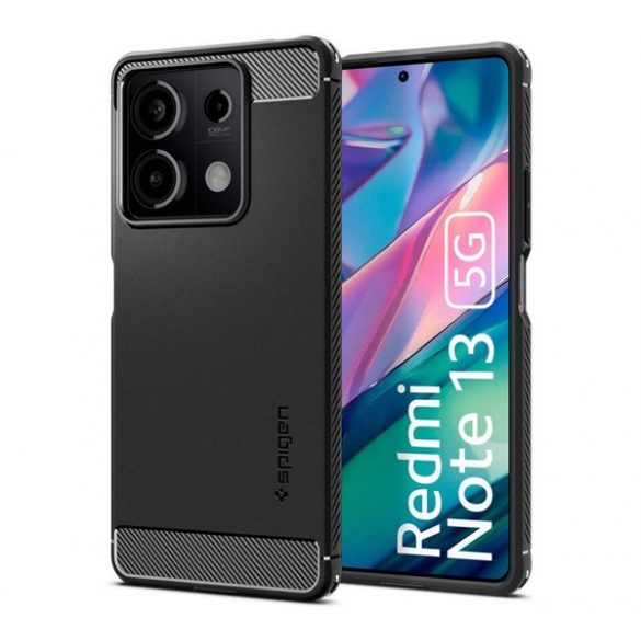 Protectie de telefon din silicon SPIGEN RUGGED ARMOR (rezistenta la impact, colt cu perna de aer, model carbon) NEGRU Redmi Note 13 5G