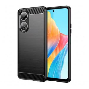 Protector de telefon din silicon (rezistenta la impact, colt cu perna de aer, periat, model carbon) NEGRU OPPO A58