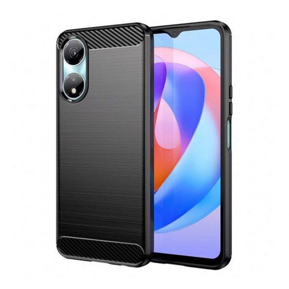 Protector de telefon din silicon (rezistenta la impact, colt cu perna de aer, periat, model carbon) NEGRU Honor X7b