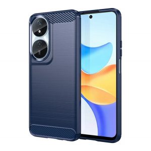 Protectie din silicon pentru telefon (rezistenta la impact, colt cu perna de aer, periat, model carbon) ALBASTRU INCHIS Honor X7b