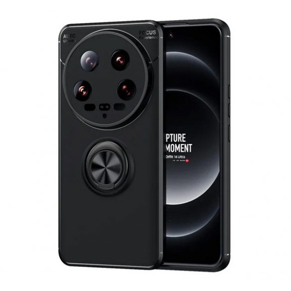 Protector de telefon din silicon (suport desktop, inel de suport, 360°, magnetic) NEGRU Xiaomi 14 Ultra