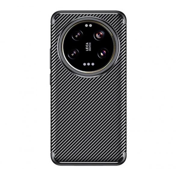 Protectie de telefon din silicon (rezistenta la impact, colt cu perna de aer, model carbon) NEGRU Xiaomi 14 Ultra