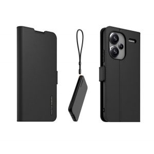 MADE FOR XIAOMI husă în picioare, efect piele (FLIP, deschidere laterală, buzunar pentru card, suport de birou + curea de gât) NEGRU Xiaomi Redmi Note 13 Pro Plus 5G