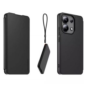 MADE FOR XIAOMI husă în picioare, efect piele (FLIP, deschidere laterală, buzunar pentru card + curea de gât) NEGRU Xiaomi Redmi Note 13 4G