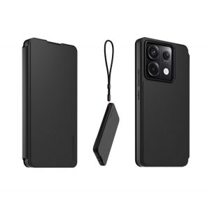 MADE FOR XIAOMI husă în picioare, efect piele (FLIP, deschidere laterală, buzunar pentru card + curea de gât) NEGRU Xiaomi Poco X6 5G, Redmi Note 13 Pro 5G