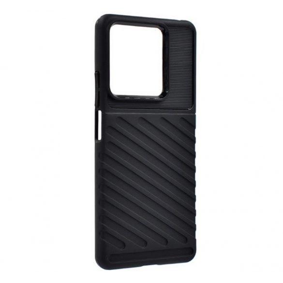 Protector de telefon din silicon (rezistenta la impact, cu dungi, model convex) NEGRU Xiaomi Redmi Note 13 5G