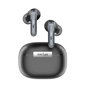 Căști bluetooth EARFUN AIR 2 STEREO (v5.3, TWS, microfon, filtru de zgomot, IPX7 rezistent la apă + carcasă de încărcare) NEGRU