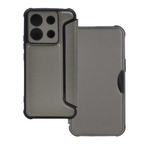 Carcasa in picioare, efect piele (FLIP, deschidere laterala, rezistenta la impact, colt cu perna de aer, protectie camera, model carbon) SILVER Xiaomi Redmi Note 13 Pro 5G, Poco X6 5G