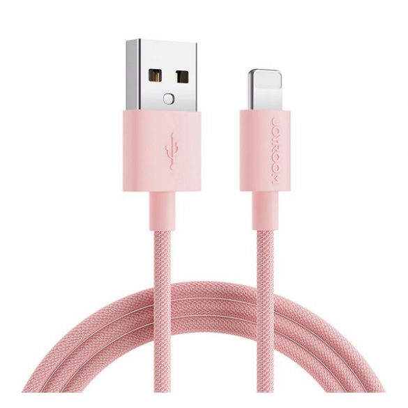 Cablu de date JOYROOM (USB - fulger, 2.4A, 200cm, șiret) ROZ