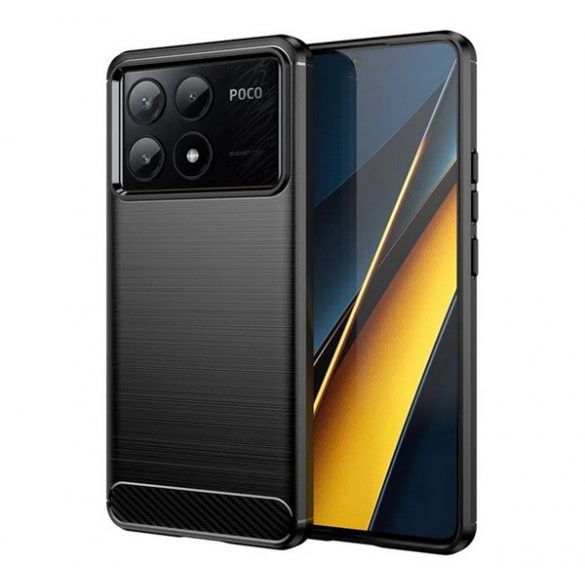 Protector de telefon din silicon (rezistenta la impact, colt cu perna de aer, periat, model carbon) NEGRU Xiaomi Poco X6 Pro 5G