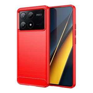 Protector de telefon din silicon (rezistenta la impact, colt cu perna de aer, periat, model carbon) RED Xiaomi Poco X6 Pro 5G