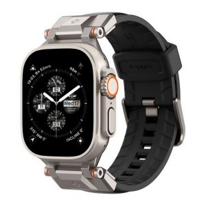 Curea de schimb SPIGEN DURAPRO ARMOR PU (dimensiune personalizată, mare, efect piele, reglabilă, cataramă metalică) NEGRU Apple Watch Ultra 2 49mm, Watch Ultra 49mm