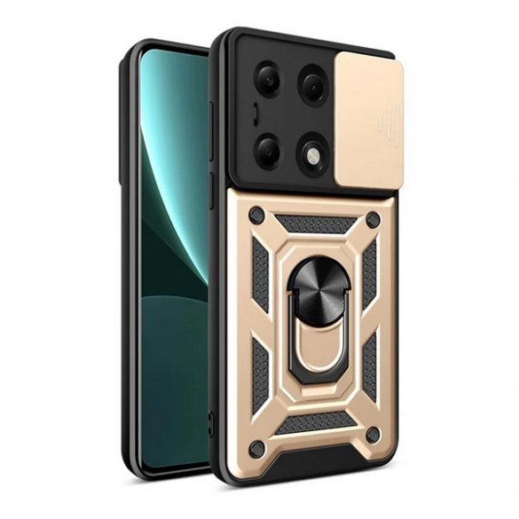 Protector de telefon din plastic Defender (rezistenta la impact, interior din silicon, inel de retinere, protectie camera) GOLD Xiaomi Poco M6 Pro LTE, Redmi Note 13 Pro 4G