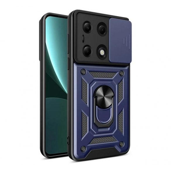 Protector de telefon din plastic Defender (rezistenta la impact, interior din silicon, inel de retinere, protectie camera) ALBASTRU INCHIS Xiaomi Poco M6 Pro LTE, Redmi Note 13 Pro 4G