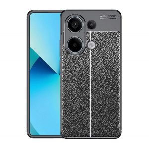 Protector de telefon din silicon (rezistenta la impact, efect piele, model de cusaturi) NEGRU Xiaomi Poco M6 Pro LTE, Redmi Note 13 Pro 4G