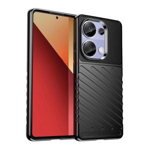 Protector de telefon din silicon (rezistenta la impact, cu dungi, model convex) NEGRU Xiaomi Poco M6 Pro LTE, Redmi Note 13 Pro 4G