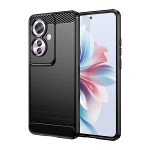 Protector de telefon din silicon (rezistenta la impact, colt cu perna de aer, periat, model carbon) NEGRU Oppo Reno11 F 5G