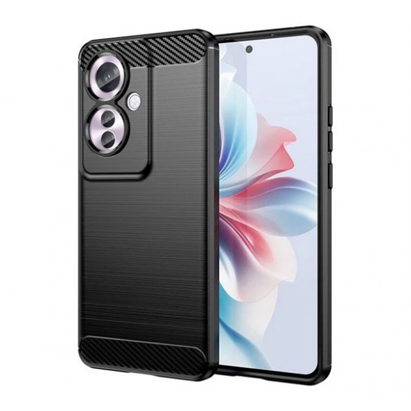 Protector de telefon din silicon (rezistenta la impact, colt cu perna de aer, periat, model carbon) NEGRU Oppo Reno11 F 5G