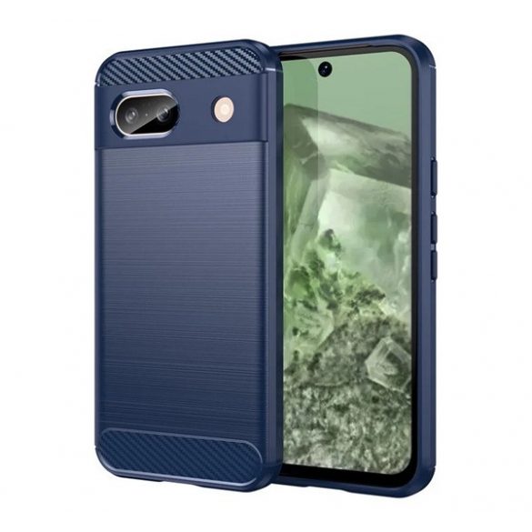 Protectie din silicon pentru telefon (rezistenta la impact, colt cu perna de aer, periat, model carbon) ALBASTRU INCHIS Google Pixel 8a