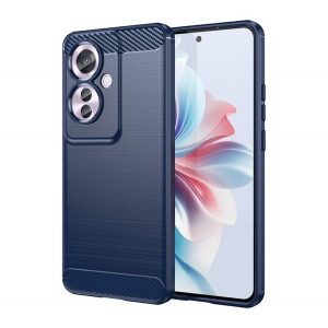 Protector de telefon din silicon (rezistenta la impact, colt cu perna de aer, periat, model carbon) ALBASTRU INCHIS Oppo Reno11 F 5G