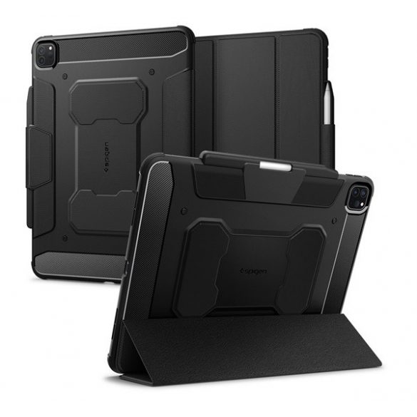 Carcasă SPIGEN RUGGED ARMOR PRO în picioare (FLIP activ, rezistență la șoc, TRIFOLD, suport de birou, suport pentru creion) NEGRU Apple IPAD Pro 11 (2024)