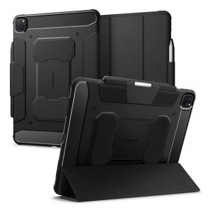 Carcasă SPIGEN RUGGED ARMOR PRO în picioare (FLIP activ, rezistență la șocuri, TRIFOLD, suport de birou, suport pentru creion) NEGRU Apple IPAD Pro 13 (2024)