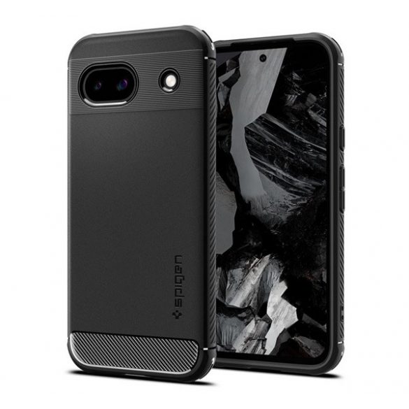 Protectie de telefon din silicon SPIGEN RUGGED ARMOR (rezistenta la impact, colt cu perna de aer, model carbon) NEGRU Google Pixel 8a