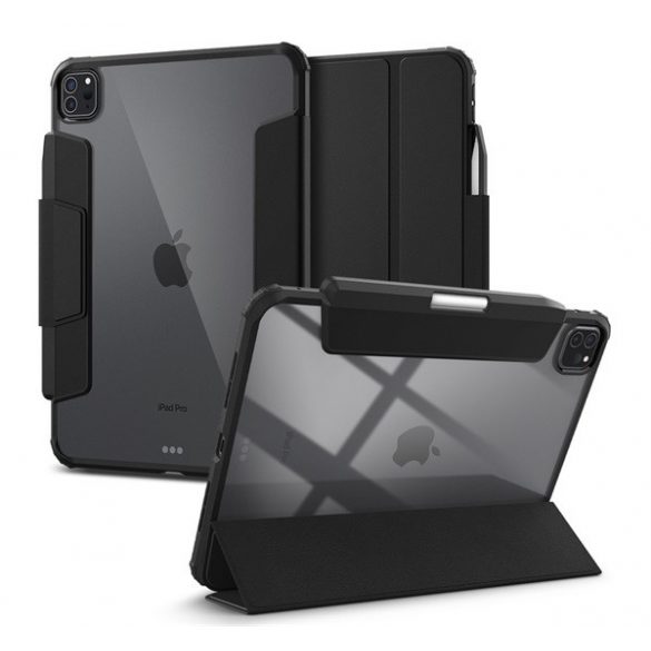 Husa SPIGEN ULTRA HYBRID PRO in picioare, efect piele (FLIP, deschidere laterala, TRIFOLD, suport birou, suport creion) NEGRU Apple IPAD Pro 11 (2024)