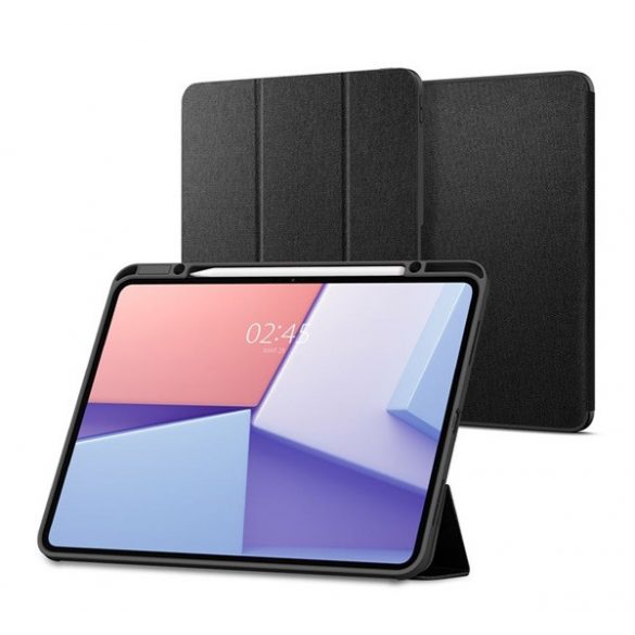 SPIGEN URBAN FIT husă în picioare (FLIP, deschidere laterală, TRIFOLD, suport birou, suport creion, model textil) NEGRU Apple IPAD Pro 13 (2024)