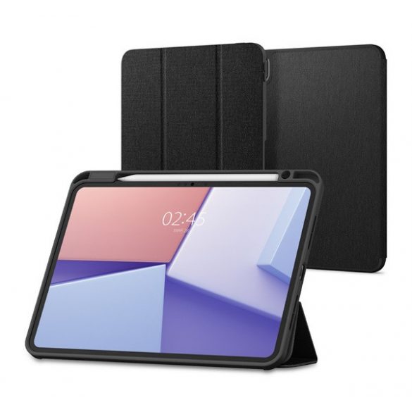 SPIGEN URBAN FIT husă în picioare (FLIP, deschidere laterală, TRIFOLD, suport birou, suport creion, model textil) NEGRU Apple IPAD Pro 11 (2024)