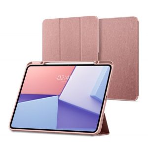 SPIGEN URBAN FIT husă în picioare (FLIP, deschidere laterală, TRIFOLD, suport birou, suport creion, model textil) ROSE GOLD Apple IPAD Pro 13 (2024)