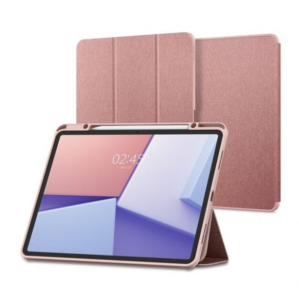 SPIGEN URBAN FIT husă în picioare (FLIP, deschidere laterală, TRIFOLD, suport birou, suport creion, model textil) ROSE GOLD Apple IPAD Air 13 (2024)