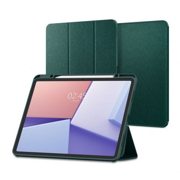 SPIGEN URBAN FIT husă în picioare (FLIP, deschidere laterală, TRIFOLD, suport birou, suport creion, model textil) VERDE ÎNCHIS Apple IPAD Air 13 (2024)