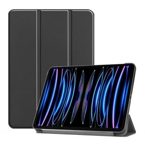 Carcasă în picioare, efect piele (FLIP activ, deschidere laterală, TRIFOLD, suport pentru desktop) NEGRU Apple IPAD Pro 11 (2024)