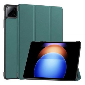 Husă în picioare, efect piele (FLIP activ, deschidere laterală, TRIFOLD, suport pentru masă) VERDE ÎNCHIS Xiaomi Pad 6S Pro