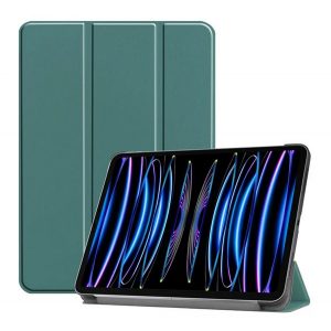 Carcasă în picioare, efect piele (FLIP activ, deschidere laterală, TRIFOLD, suport pentru desktop) VERDE ÎNCHIS Apple IPAD Pro 11 (2024)