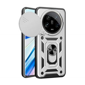 Protector de telefon din plastic Defender (rezistenta la impact, interior din silicon, inel de retinere, protectie camera) SILVER Xiaomi 14 Ultra