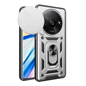 Protector de telefon din plastic Defender (rezistenta la impact, interior din silicon, inel de retinere, protectie camera) SILVER Xiaomi Redmi A3