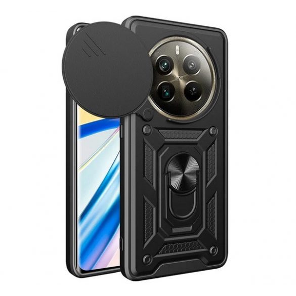 Protector de telefon din plastic Defender (rezistenta la impact, interior din silicon, inel de retinere, protectie camera) NEGRU Realme 12 Pro Plus, 12 Pro