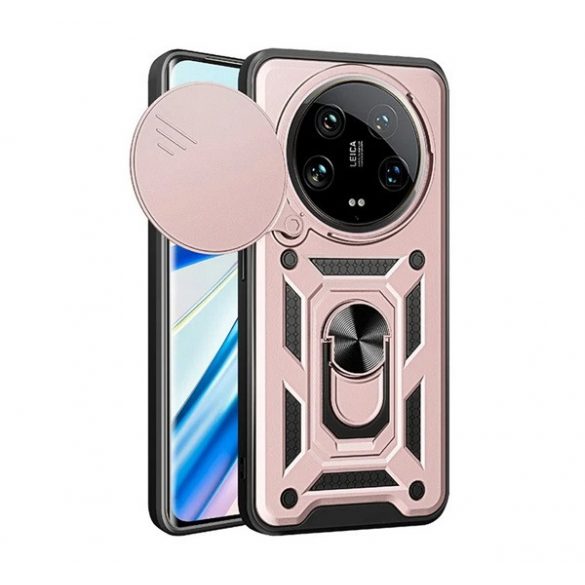 Protector de telefon din plastic Defender (rezistenta la impact, interior din silicon, inel de retinere, protectie camera) ROSE GOLD Xiaomi 14 Ultra