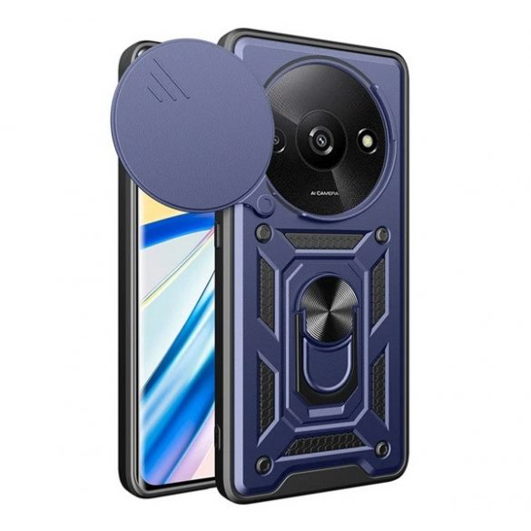 Protector de telefon din plastic Defender (rezistenta la impact, interior din silicon, inel de retinere, protectie camera) ALBASTRU INCHIS Xiaomi Redmi A3