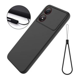 Protector de telefon din silicon (mat, microfibră de pluș interior anti-zgârieturi, premium + curea de mână) NEGRU ZTE Blade A34