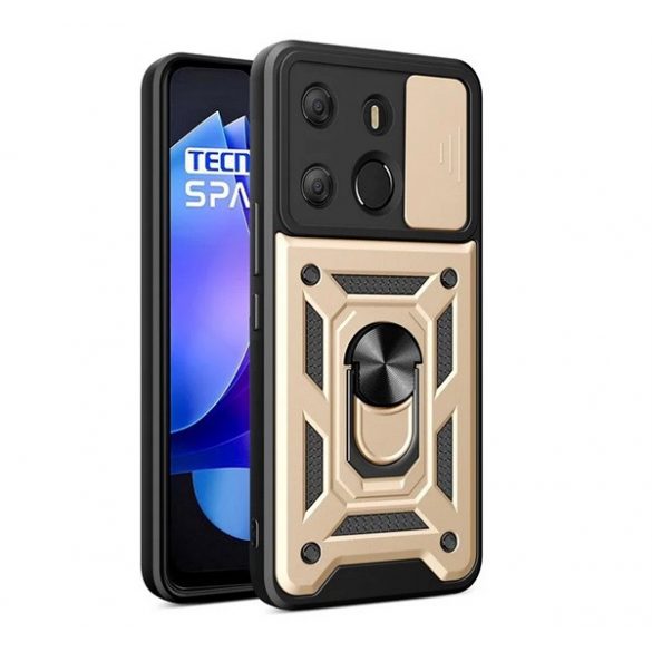 Protector de telefon din plastic Defender (rezistenta la impact, interior din silicon, inel de retinere, protectie camera) GOLD Tecno Spark Go 2023